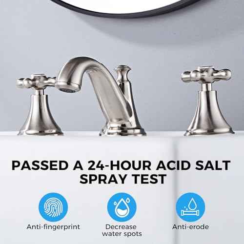 Vintage Widespread Bathroom Faucet - 2 Handle 3-Hole Sink Faucet Brushed Nickel Brass, Drip-Free Ceramic Disc Cartridge, Adjustable 8 to 16 Inch Installation