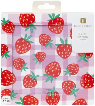 20 x Strawberry Themed Pink Napkins for Tea Parties, Picnics, Mother’s Day, Wimbledon | Spring Table Decorations, Summer Serviettes for Decoupage | Eco-Choice | (NO PLASTIC) Talking Tables Branded