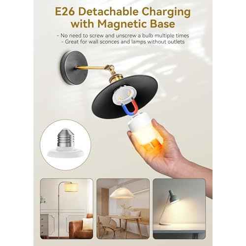 Minetom E26 Rechargeable Light Bulbs with Remote and Timer, Battery Backup Bulb with 12 Colors and Brightness Dimmable, 2300mAh 40W Equivalent LED Light Bulbs for Lamps Sconces Camping, 4 Pack