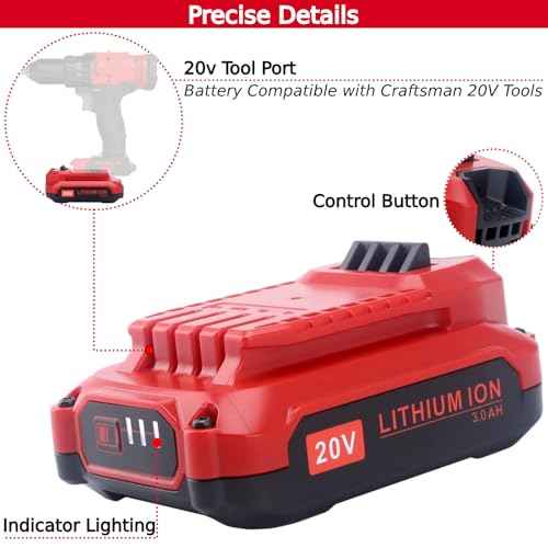 2 Pack 20V 3.0Ah Lithium Replacement Battery Compatible with Craftsman 20v V20 Cordless Power Tools, Replacement for V20 20V Battery CMCB202 CMCB201 CMCB204 CMCB206
