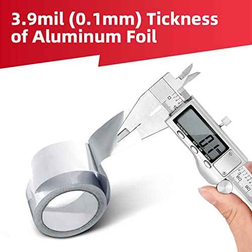 Aluminum Foil Tape 1.88inch x 65FT (21.6Yard) - Adhesive Metal Heat Resistant Silver Duct Tape Heavy Duty for Ductwork & Air Conditioner & Dryer Vent & Insulation & HVAC & Window Seal, 3.9mil