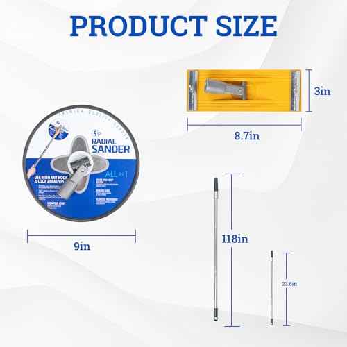 Drywall Pole Sander With 118in Splicing Pole,2 Sander Heads,15sanding Sheets (80,100,180,240,320 Grit),Suitable For Wall Painting, Cleaning and Polishing