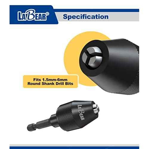 LABEAR- Drill Chuck Keyless Mini 3-Jaw Adapter with Quick-change 1/4" Hex Shank to Hold 1.5-6mm Alloy Black Drill Bits Milling Cutters