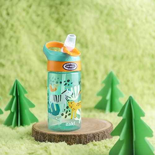 Zak Designs 16oz Riverside Kids Water Bottle with Spout Cover and Built-in Carrying Loop, Made of Durable Plastic, Leak-Proof Water Bottle Design for Travel (Dino Camo & Safari, Pack of 2)