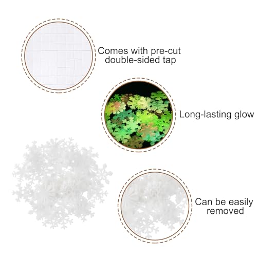 uxcell 50pcs Glow in The Dark Snowflake Fluorescent Plastic Wall Stickers Adhesive Murals Decals for Home Art Ceiling Bedroom Wall Decorations, White