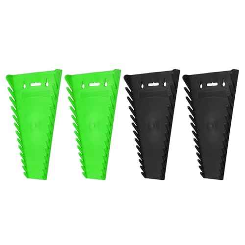 HARFINGTON 4pcs Magnetic Wrench Organizers, 12-Slot Each Wrench Holder, Wrench Rack Tray Storage For Tool Box, For Wrenches with Size SAE:1/4" - 15/16" Metric 6mm-24mm, Black,Green
