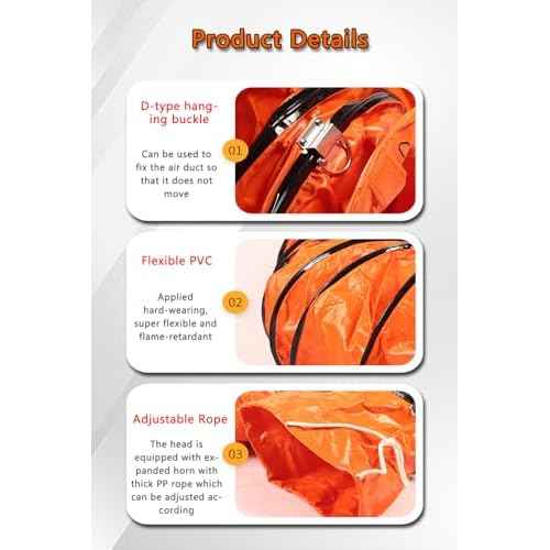 32FT PVC Flexible Duct Hose 10 Inch Duct Hosing with Adjustable Rope for Utility Blower Exhaust Fan Ducting Hose Folding exhaust duct Easy Storage¡¼10 In*32Ft¡½