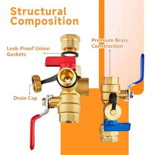 (Set of 1 Kit) HeSun 3/4" FIP X 3/4" FIP IPS Isolator Tankless Water Heater Service Valve Kit, with Pressure Relief Valve