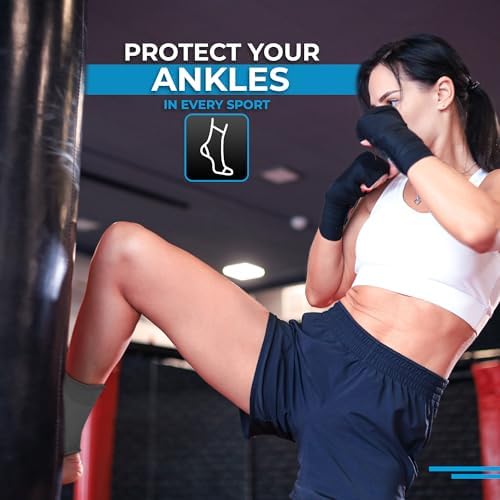 WYOX Ankle Brace for Sprained Ankle - Stabilizer Brace for Women, Support for Men, Achilles Tendonitis Wrap, and Compression Sleeve - Perfect for Running, Gym, Boxing, and Sports (Grey, S/M)