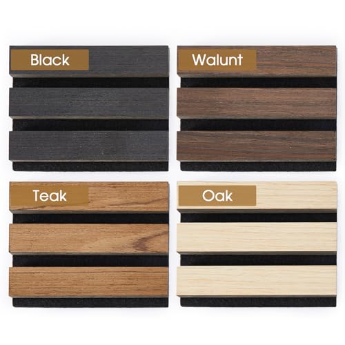 Samples 4-Pack 6" x 4.7" Wood Slat Acoustic Panels - Include Black, Walnut, Oak, Teak