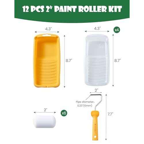 Voomey Foam Paint Roller, 2 Inch Mini Paint Roller Kit 12 Pack, Small Paint Rollers with Tray and Roller Frame for Touch Up Painting Wall, Door, Cabinet