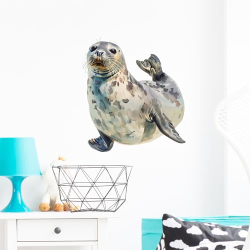 Lifelike Seal Wildlife Wall Decal Nursery Animal Wall Sticker Removable Peel and Stick Wall Art Decor for Kid Baby Classroom Preschool Living Room Playroom Bedroom School