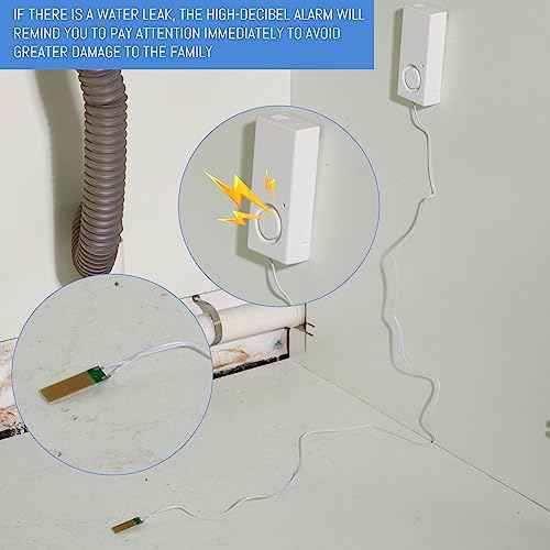 Hoteam 10 Pcs Water Sensor Alarm Leak Detector 120db Water Leak Alarm 9v Battery Flood Sensor Detector Overflow Security Alert for Home Basement Kitchen Garage Bath Tub Sink, White