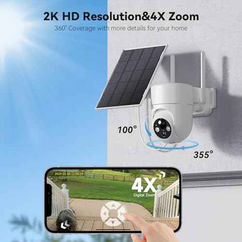 Solar Camera Outdoor Wireless, 2K Color Night Vision, Security Cameras Wireless Outdoor with 360¡ÆView, Battery Powered, 2.4GHz WiFi, Instant Alerts, IP65