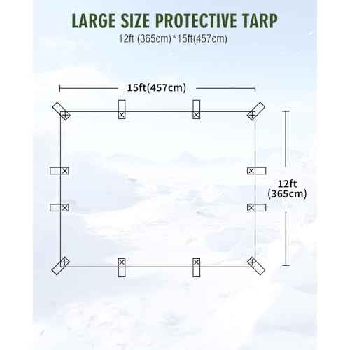 HIRALIY 20 Mil Heavy Duty Waterproof Tarp, 12x15ft Green Tarpaulin with Reinforced Webbing Loops, Multipurpose Oxford Canvas Tarp for Firewood, Roof, Camping, Pool