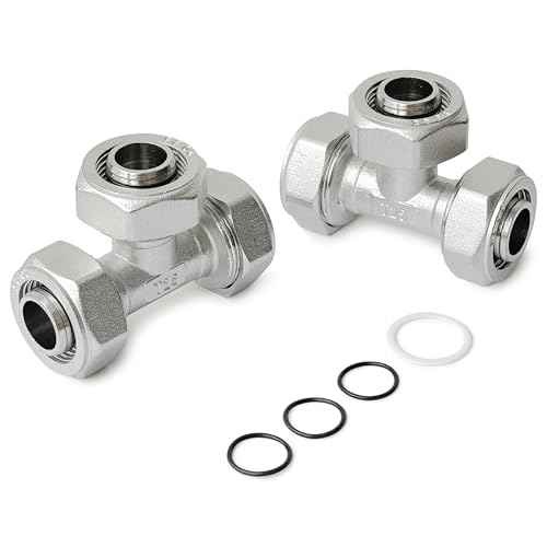 3/4 Brass-Nickel Plated Equal Tee Fitting for 3/4" Tubing (25mm OD) Compatible with Compressed Air Piping System, Compressor Accessories for Shop Garage Air Line System#F3024 | 2PCS