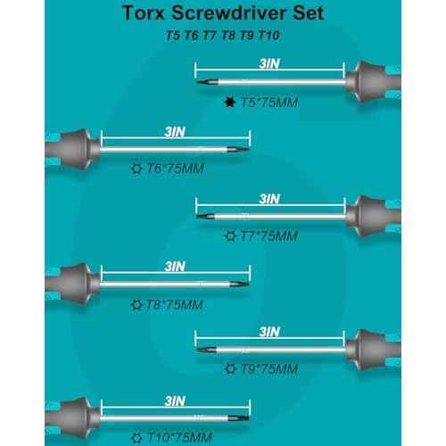 Torx Screwdriver Set, 6-Piece Small Star Screwdriver Set with T5, T6, T7, T8, T9, T10 Mini Security Torx Screwdrivers, Professional Non-Slip Cushion Grip Magnetic Screw Driver Set Kit (Green)