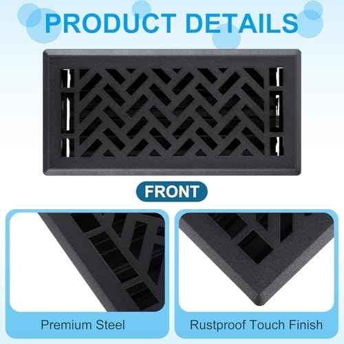 Tuanse 4 Pack 4"x12" Black Floor Register Vent Cover Heavy Duty Walkable Steel Register Vent Covers for Home Floors, Herringbone Pattern for Easy Adjust Air Flow