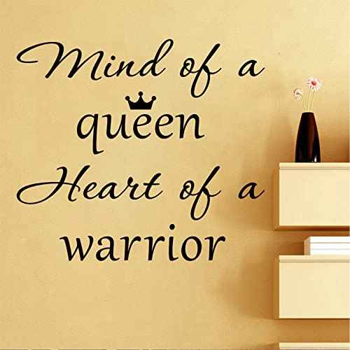 Wall Stickers for Bedroom, Wall Art Decal Mind of A Queen Heart of A Warrior Motivational Feminism Quote Stickers Removable DIY Vinyl Murals Decor for Woman Home Office Bedroom Living Room Decor