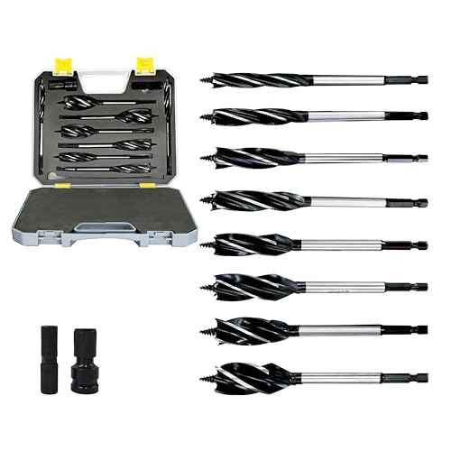 Auger Drill Bit Set for Wood,10pcs 10-25mm with Hex Shank Quick Change,Impact Wood Drill Bit Set with Storage Case,Long Drill Bits for Wood with Adapter