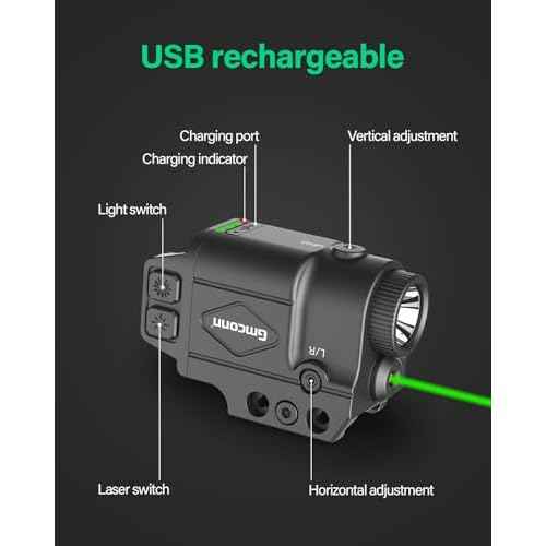 Gmconn 800 Lumen Tactical Flashlight with Green Laser Sight Combo, Gun Light Laser Sight with Strobe & Momentary Function Rechargeable