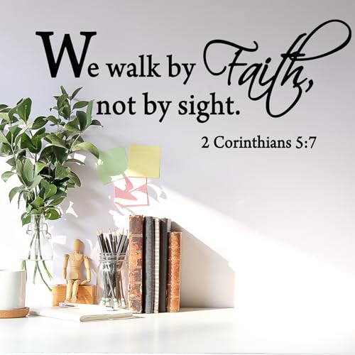 Bible Verse Wall Decals Wall Quotes Decor Stickers, Vinyl Scripture Biblical Phrase Living Room Home Art Decor Stickers We Walk by Faith Not by Sight 22"X9" for Living Room