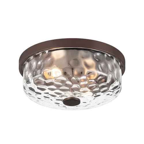 12 Inch Farmhouse Flush Mount Ceiling Light, 2 Light Industrial Close to Ceiling Light, Industrial Ceiling Lighting Fixture for Kitchen Hallway Bedroom Living Room (12.2 Inch Oil Rubbed Bronze)