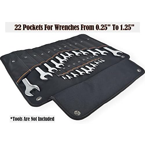 WELKINLAND 22-Pockets Wrench Tool Roll, 0.25-1.25" Wrench-Set Roll Holder Bag, Wrenches sleeve wrap, Wrenches pouch(Tools Are Not Included)