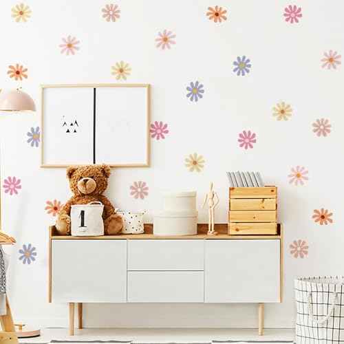 Colourful Daisy Home Wall Decor Living Room Wall Decals Peel and Stick Wall Stickers & Murals 12 Pcs Flower Wall Stickers Decor for Bedroom Boho Vinyl Kitchen Wall Murals Bathroom