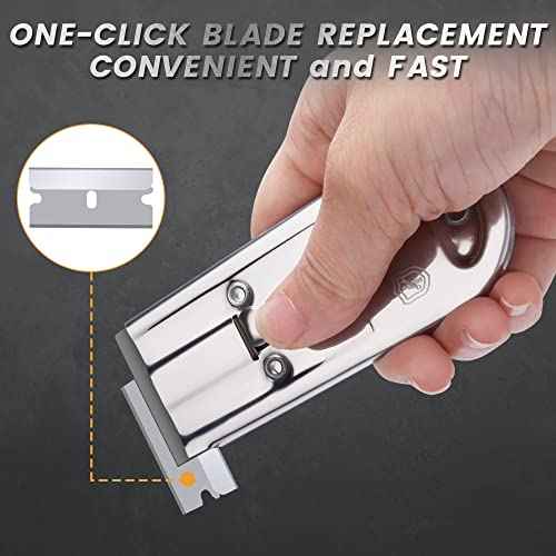 MulWark Razor Blade Scraper Tool Set, 2-Piece with 20 Replacement Blades - Window Cleaner, Glass Cooktop Tool, Paint Remover, Car Decal, Sticker, and Glue Remover (Silver)