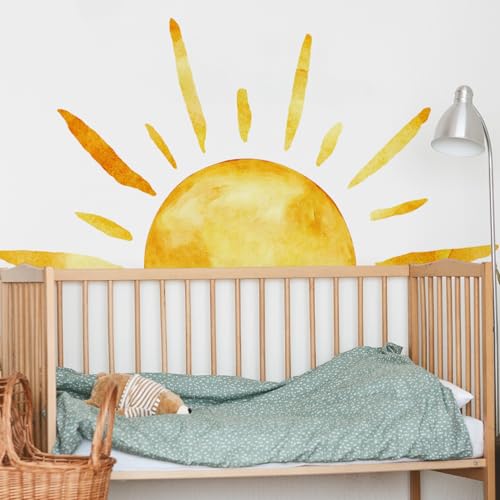 Large Boho Sun Wall Stickers, Watercolor Style Sunshine Peel and Stick Wall Decals, Baby Room Nursery Kids Bedroom Art Wall Decor