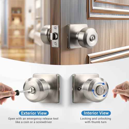 KNOBWELL Brushed Nickel Door Knob, Square Interior Door Knobs, Privacy Door Knob for Bedroom Bathroom, Stainless Steel Indoor Door Knobs, 6 Pack