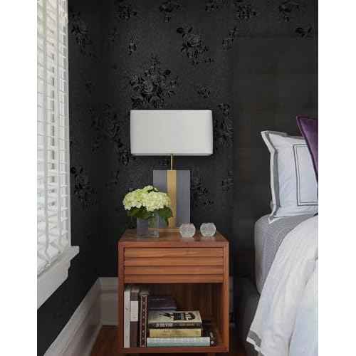 Erfoni Black Peel and Stick Wallpaper Black Floral Embossed Contact Paper 17.7inch¡¿118.1inch Removable Textured Flower Wallpaper Self Adhesive Thicken Livingroom Countertops Cabinets Wall Paper