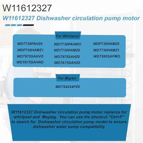 W11612327 W10805387 Dishwasher Circulation Pump for whirlpool/maytag W11024423 W11521436 Circulation Pump Motor. Dishwasher Wash Water Circulation Pump fits Models WDT730PAHZ0, WDT730PAHW, WDT730HAMZ0