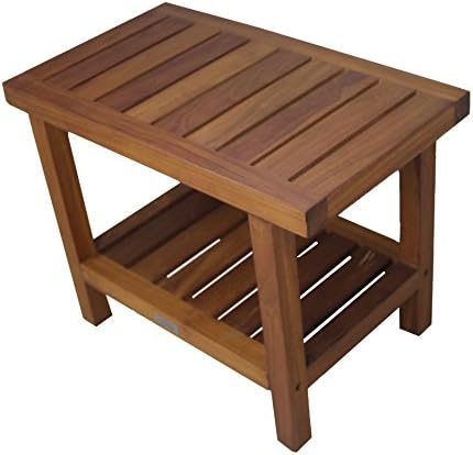 AquaTeak The Original 24" Spa Teak Shower Bench with Shelf (Bench + Teak Oil)