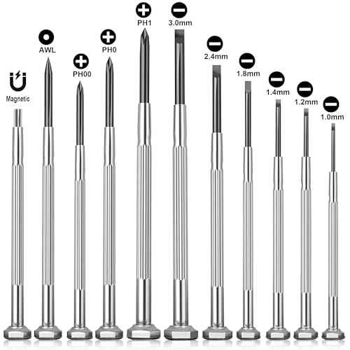 Precision Screwdriver Set, 11 Pieces, Mini Flathead and Phillips, for Glasses, Watches, Electronics Repair
