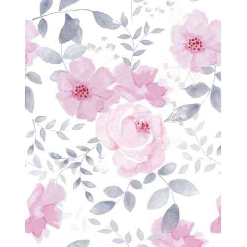 Cohoo Home Floral Contact Paper Peel and Stick Wallpaper Floral Flower Pink Contact Paper for Cabinet Self-Adhesive Removable Wallpaper Watercolor Kids Nursery Bedroom Waterproof 17.3inW 78.7inL