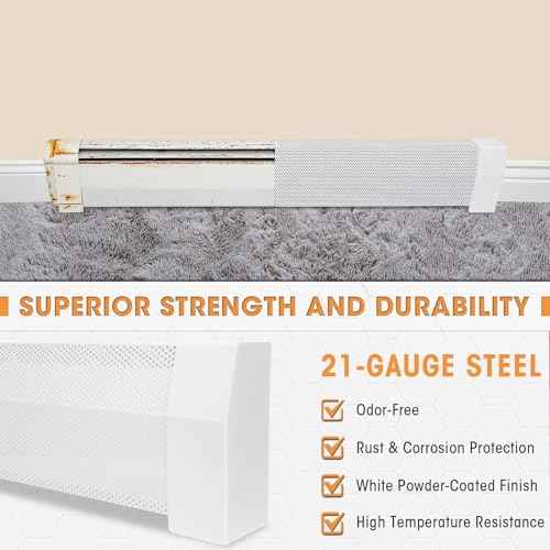4ft Steel Easy Slip-On Baseboard Heater Cover, No End Caps, for Bathroom & Hydronic System for Extending Cover, White