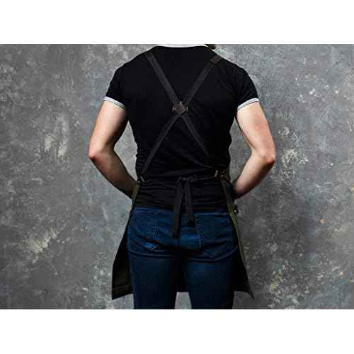 OleksynPrannyk Work Apron in Non-Waxed Canvas with Cross Straps Adjustable