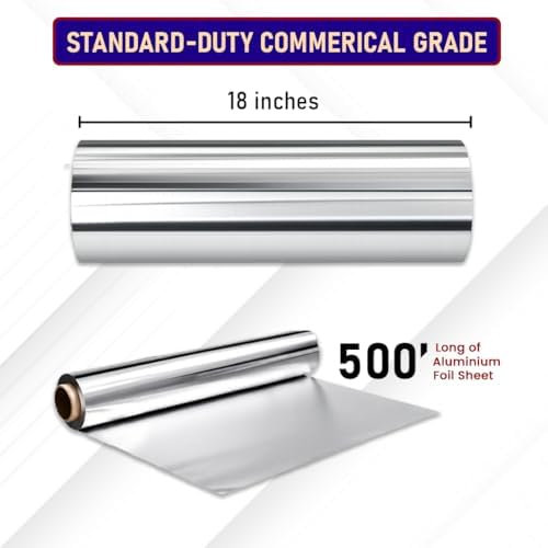 Urban Box Co.Standard Aluminum Foil Roll 18"x500' (1 Pack), Commercial Grade Silver Foil Wrap, Heat Resistant,Tear -Resistant, Extra Strong for Catering, Baking, Cooking & Food Service Use