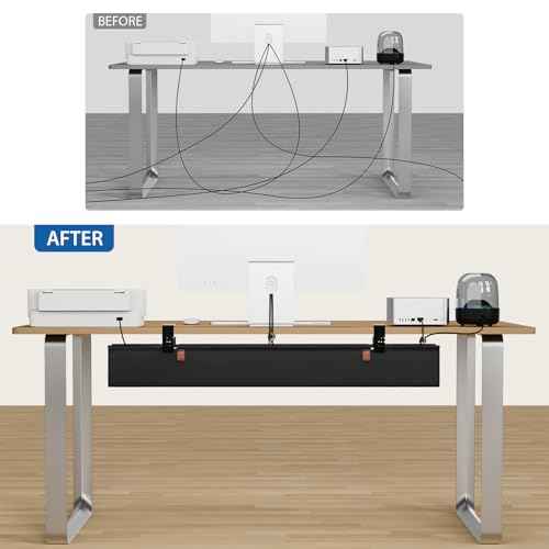 Zilink No Dril Under Desk Cable Management Tray 40" Cable Organizer Clamp/Screw Mount Premium Fabric Desk Wire Management for Office Home