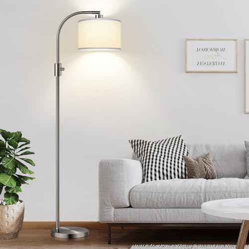 Nintiue Dimmable Floor Lamp, 1200 Lumens LED Edison Bulb Included, Arc Floor Lamps for Living Room Modern Standing Lamp with Linen Shade, ?F1599