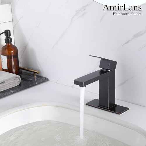 Oil Rubbed Bronze Bathroom Faucet 1 Hole, Stainless Steel Single Hole Bathroom Sink Faucet with Pop Up Drain, Bronze Lavatory Sink Faucet AML-1141-ORB