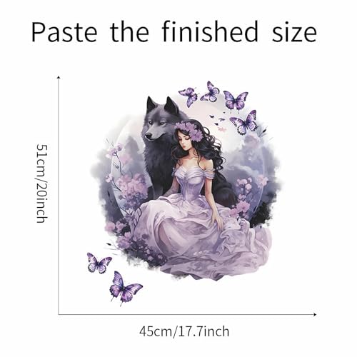 Purple Wolf Girl Butterfly Wall Stickers, sacinora Creative Cold Beauty Art Wall Decals Removable Vinyl Peel and Stick for Kids Women Bedroom Nursery Decoration