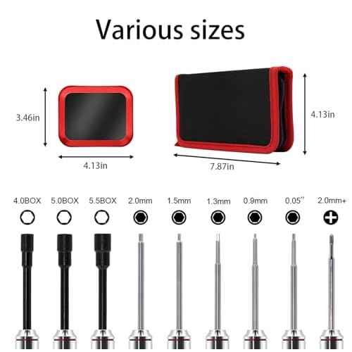 12Pcs Short Handle RC Tool Kit w/Quick Change Hex/Phillips/Flat Nut Drivers & Pliers for 1/18 1/24 Micro Crawler - SCX24, TRX4M, Axial, Traxxas, Losi Mini-T 2.0, FMS (Red)