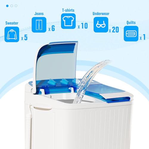 INTERGREAT Portable Washing Machine, 16lbs Twin Tub Portable Washer with 9.6Lbs Washer and 6.4Lbs Spinner dryer, Semi-automatic Washer Machine Combo for Dorms, Apartments, Blue