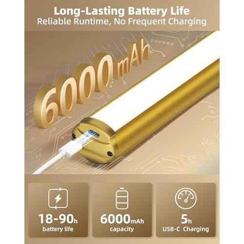 EZVALO Picture Lights for Wall, 16'' Rechargeable 6000mAh Painting Lights with Remote, Wireless Dimmable 3 Color Temperatures Art Lights for Gallery, Living Room, Hallway (Gold, 2Pack)