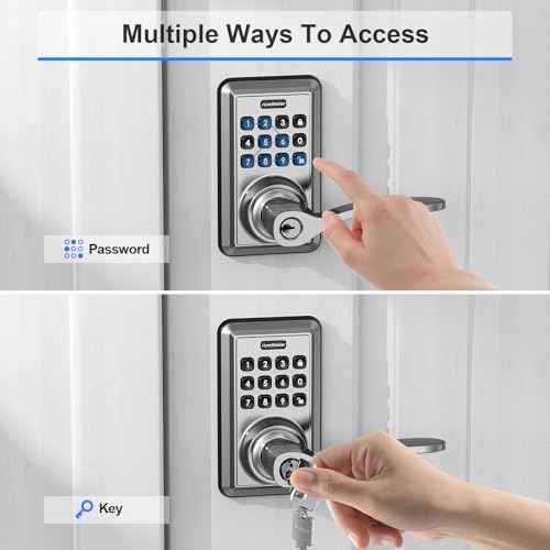 Keyless Entry Door Lock, Keypad Door Lock with Handle Lever, Door Knob with Keypad, Auto Lock, Passage Mode, Easy Installation, Satin Nickel