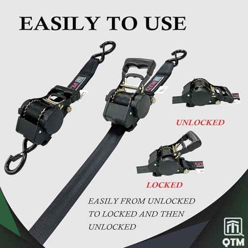 QTM Heavy Duty Retractable Ratchet Straps - 2 Inch X 10Feet, 4,400lbs Breaking Strength - Truck, Cargo Trailer, Motorcycle Tie Down Straps - 2 Pack with Bag (Black)