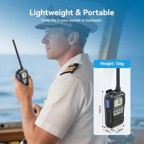 Retevis RM01P Marine Radio-RM01 Upgraded Version, IP67 Floating VHF Radio Handheld Vibration, 1750mAh, Type-C, NOAA, 88 Global Channels, Lightweight and Portable, for Coastal Fishing Kayaking(1Pack)